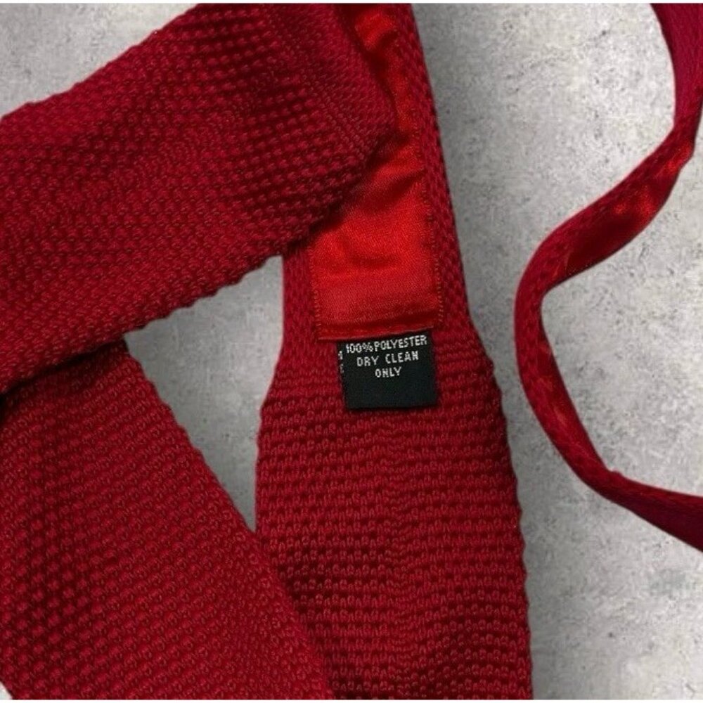 Burma Bibas Polyester Solid Knit Tie Solid Red W:… - image 3
